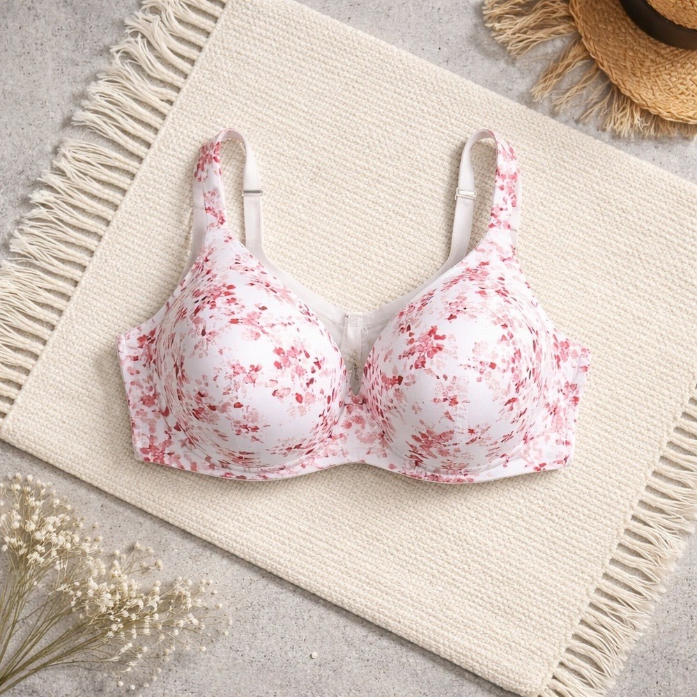 Cacique Women's 50DD Bra Boost Plunge White Red Underwire Lane Bryant Smooth